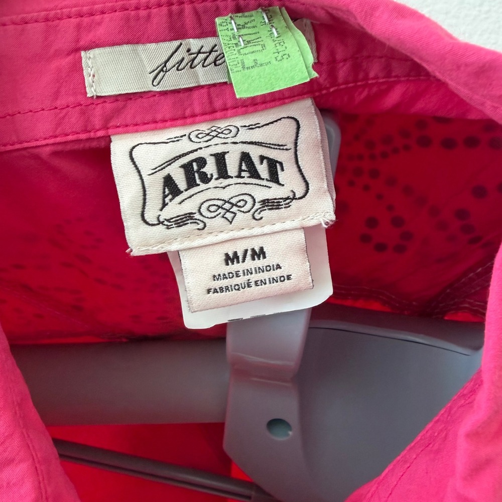 Ariat Western Snap Shirt Women Medium Hot Pink Rhinestone Bling Contrast Stitch - Picture 5 of 7
